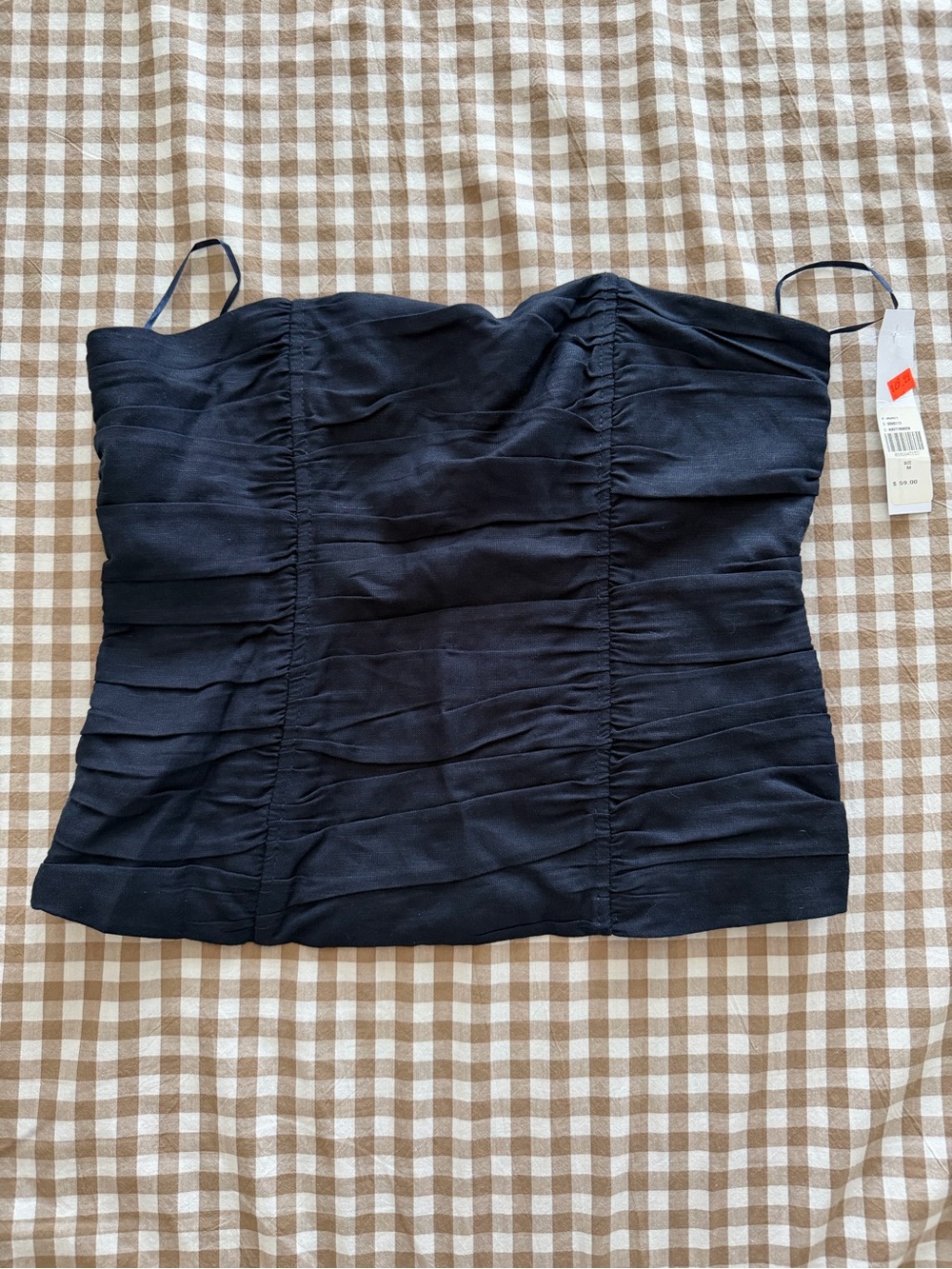 Lioness Navy Ruched Strapless Corset Top